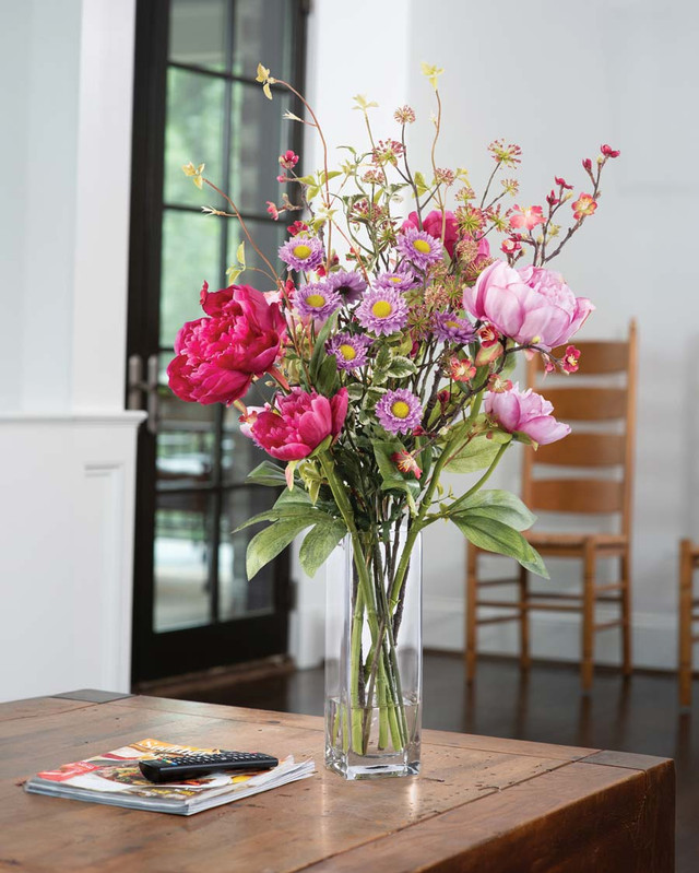 Peony, Aster & Cherry Blossom Faux Flower Arrangement