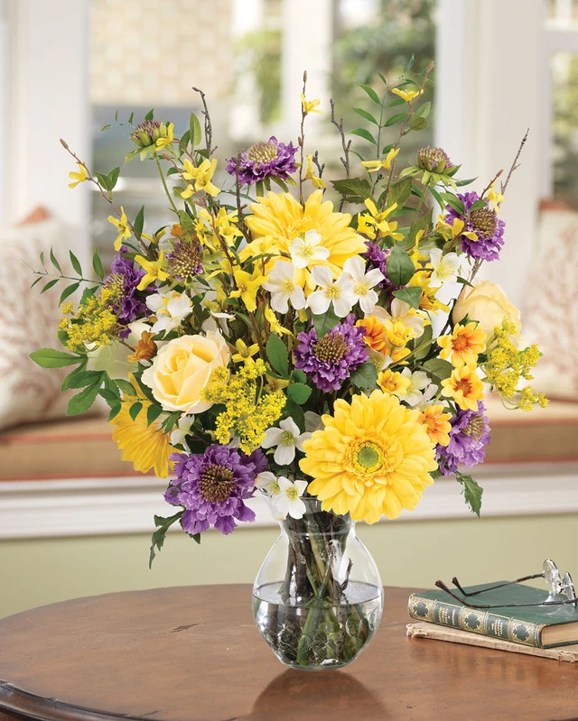 Gerbera, Rose & Scabiosa Silk Flower Arrangement