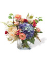 Dahlia, Hydrangea & Berries Centerpiece in Mixed Pastel.