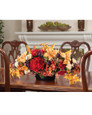 Hydrangea, Lily & Rose Silk Flower Autumn Centerpiece in resin planter, by Petals.