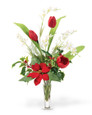 Tulip & Poinsettia Faux Flower Christmas Bud Vase