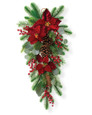 Plush Velvet Poinsettia, Pine & Berries Artificial Christmas Holiday Teardrop