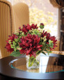 Dahlia Delight Silk Flower Arrangement in Red.