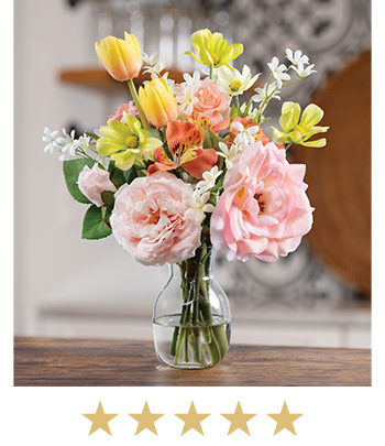 Best Selling Roses, Cosmos & Tulips Silk Flower Arrangement, available at Petals. 