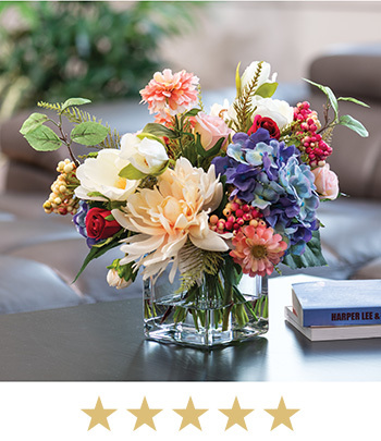 Best selling Dahlia, Hydrangea & Berries Silk Flower Centerpiece, available at Petals.