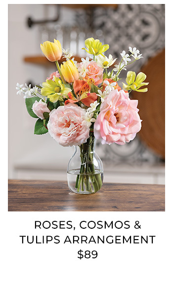 Roses, Cosmos & Tulips Silk Flower Arrangement Item #FLA189-MS
