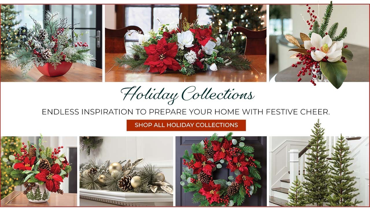 Decorate your office and home with beautiful silk poinsettia plants and holiday faux flower arrangements, wreaths, garlands, teardrops, and Christmas trees.