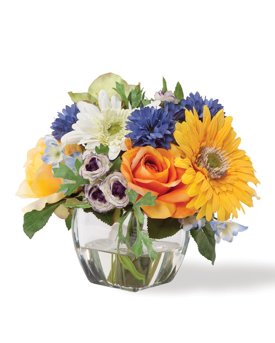 Gerbera, Rose & Cornflower Silk Flower Arrangement