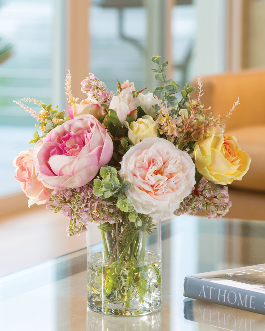 先着予約 Home Garden Decor Rose  Gypso w/Fluted Vase Silk Flower Arrange  花束、アレンジメント