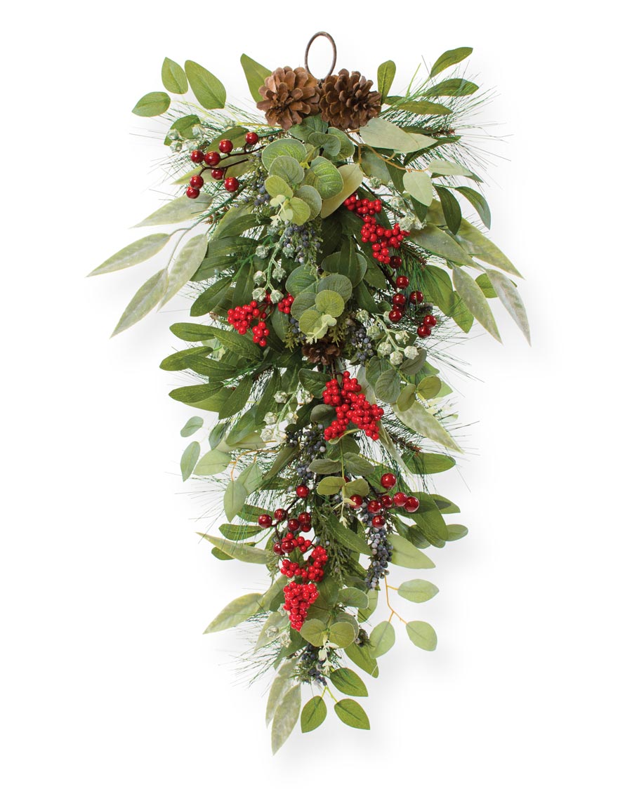 Mixed Eucalyptus, Pine & Berries Silk Holiday Teardrop