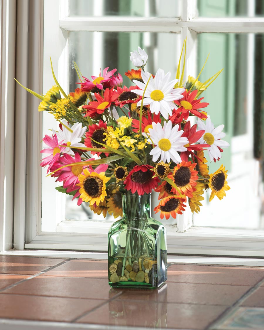 Buy vibrant Sunflower & Daisy silk flower accent at Petals.