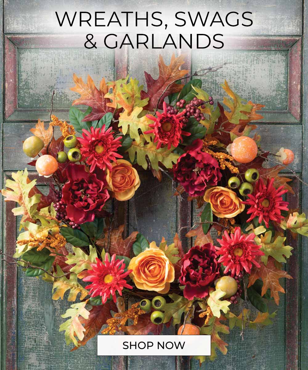 FAUX WREATHS - Our collection of artificial wreaths, swags, and garlands make seasonal decorating quick, easy, and fun. Available at Petals.