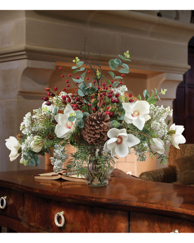 Magnolia & Berry Artificial Holiday Centerpiece - Petals.com