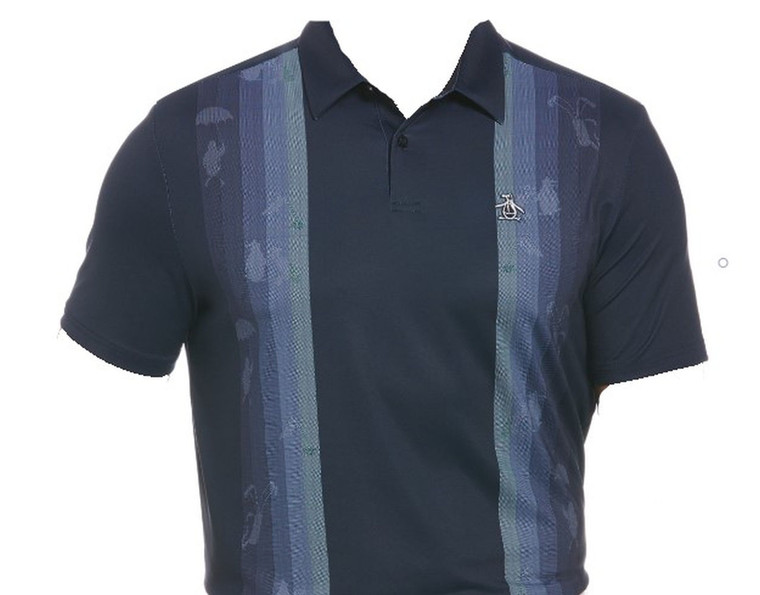 Original Penguin Polo Shirt (Pete Vertical Color Block, Black Iris, Medium) NEW