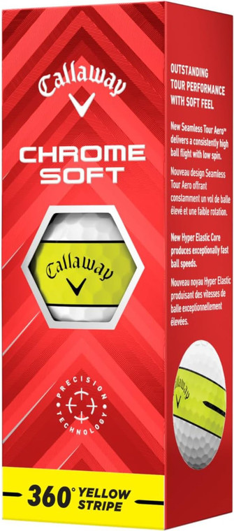 Callaway Chrome Soft 360 Yellow Stripe Golf Balls (Yellow, 3pk) Sleeve 2024 NEW Callaway Chrome Soft 360 Yellow Stripe Golf Balls (Yellow, 3pk) Sleeve 2024 NEW