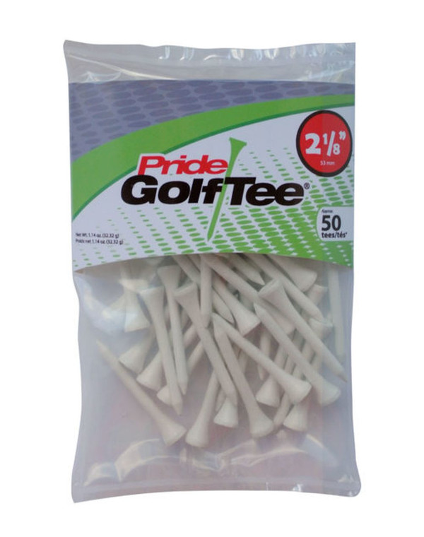 Pride Golf Tees (2 1/8", White, 50pk) 100% Solid Hardwood NEW