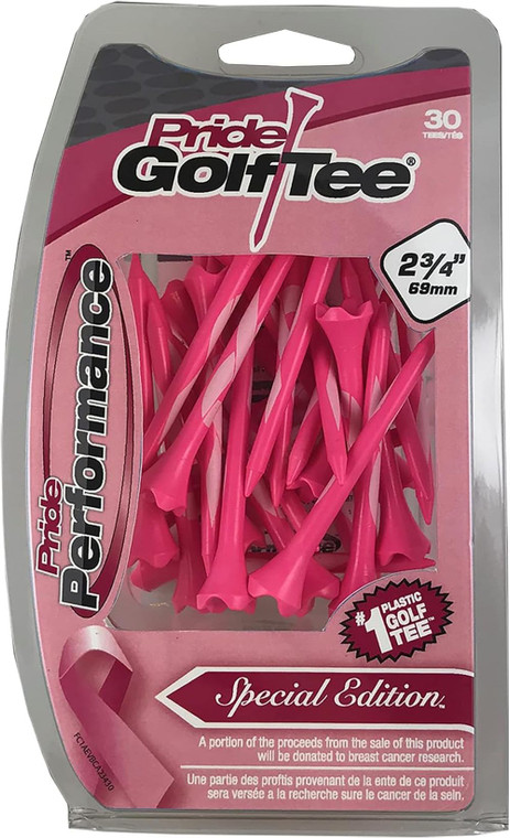 Pride Performance Plastic Golf Tees (2.75",  Breast Cancer Awareness, 30pk) NEW