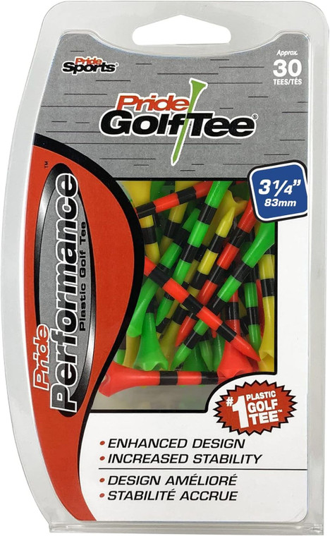 Pride Performance Plastic Golf Tees (3.25",  Multicolor Striped, 30pk) NEW