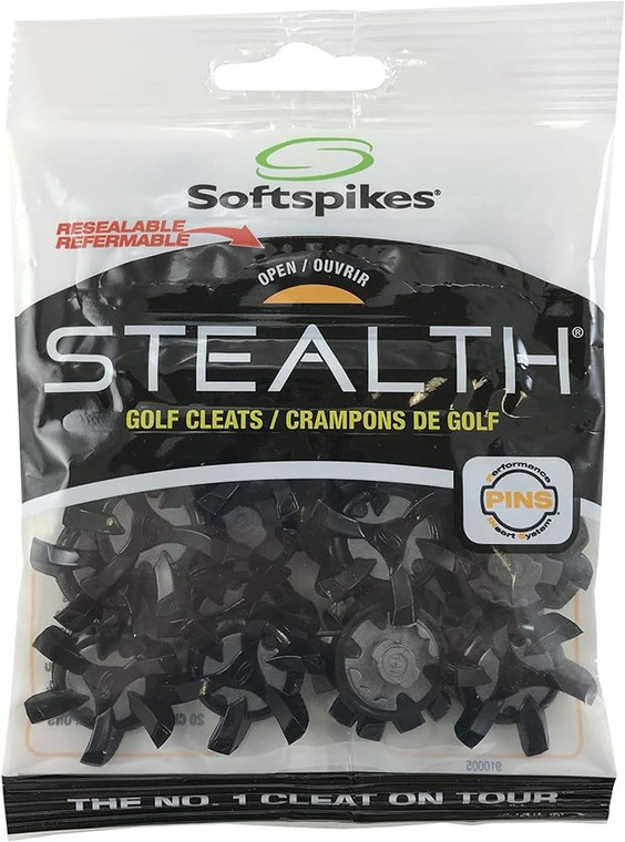 Soft Spikes Stealth PINS Golf Cleats (Black/Grey) 20 Cleats NEW