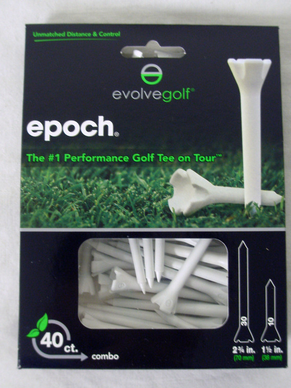 Evolve Epoch Performance Tees 40Pk Mix (2.75", 1.5") White Golf Tee NEW Evolve Epoch Performance Tees 40Pk Mix (2.75", 1.5") White Golf Tee NEW