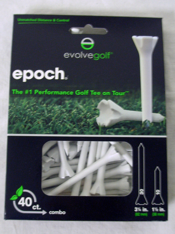 Evolve Epoch Performance Tees 40pk mix (3.25", 1.5") White Golf Tee NEW Evolve Epoch Performance Tees 40pk mix (3.25", 1.5") White Golf Tee NEW