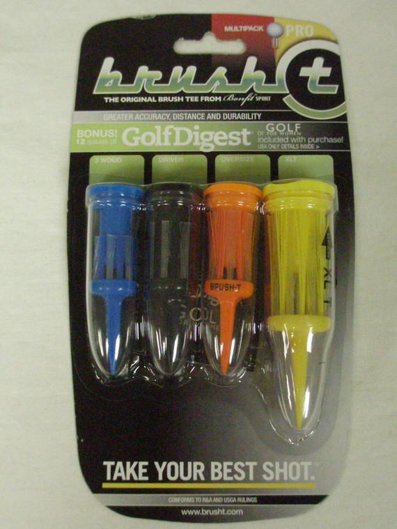 Brush-T Multi Size Golf Tees 4pk (XLT, Oversize, Driver, FW) w/Marker NEW