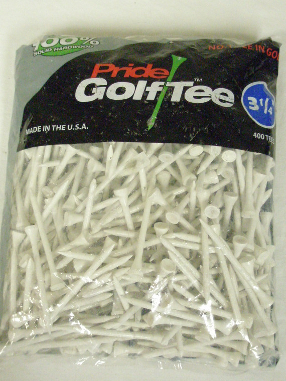 Pride Golf Tees (3.25", White, 400pk) 100% Hardwood, Made In USA NEW