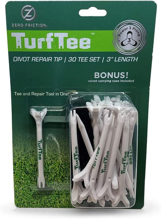 Zero Friction Turf Tees Power 3-Prong (3" White, 30pk) Golf Tee / Repair Tool NEW
