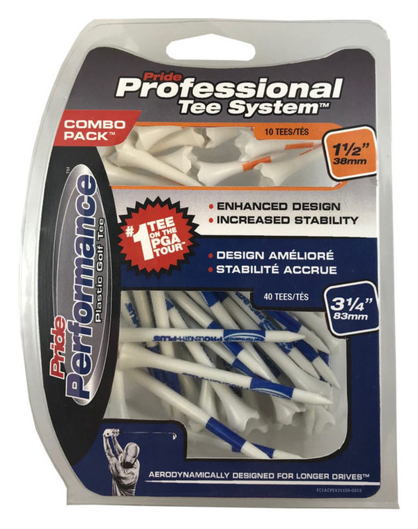 Pride Professional Tee System Combo Pack (1.5"/3.25" White/Orange/Blue 50pk tees)  NEW