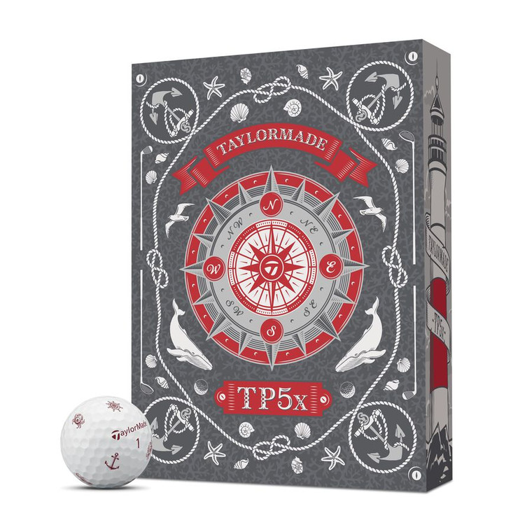 Taylor Made TP5x Pix Sailor's Point Golf Balls (White/Red, 12pk) 1dz 2026 NEW