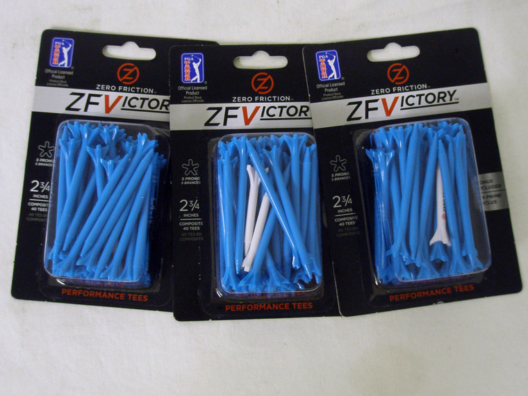 Zero Friction ZF Victory 5-Prong Composite Tees (2.75" Blue, 3pk 120 Total) NEW