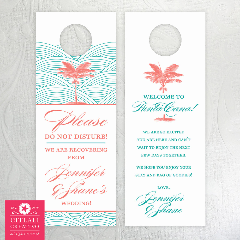 Palm Tree Waves Destination Wedding Do Not Disturb Door Hangers