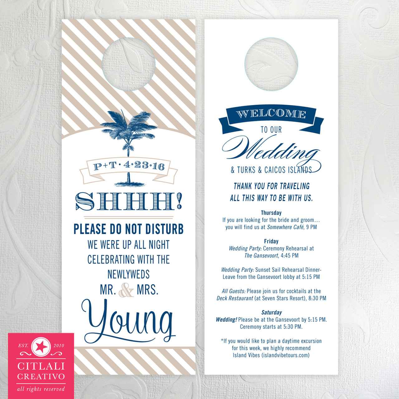 Palm Tree Ticket Destination Wedding Invitation in Sleeve - Citlali  Creativo LLC