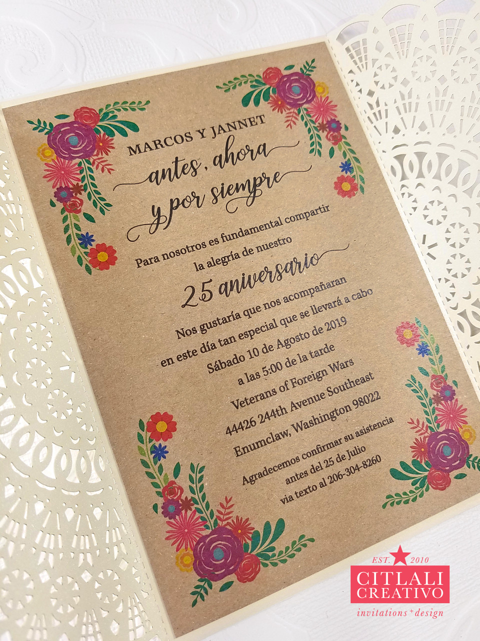 Mexican Embroidery Kraft Ivory Lace Laser Cut Wedding