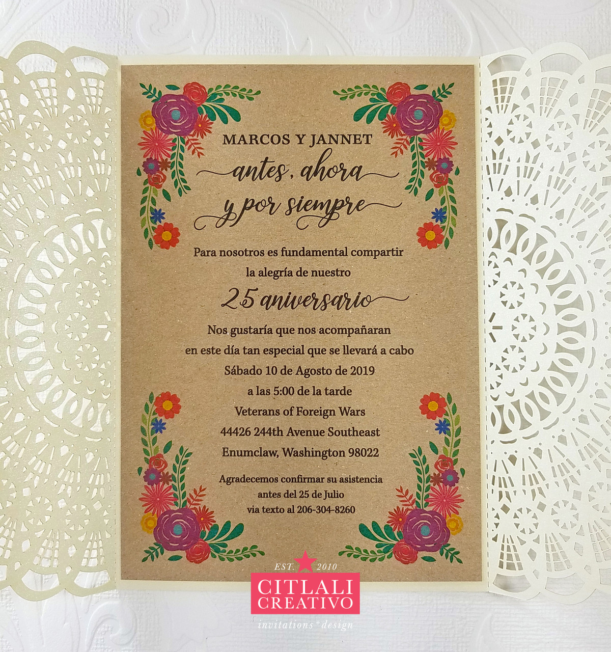 Mexican Embroidery Kraft Ivory Lace Laser Cut Wedding