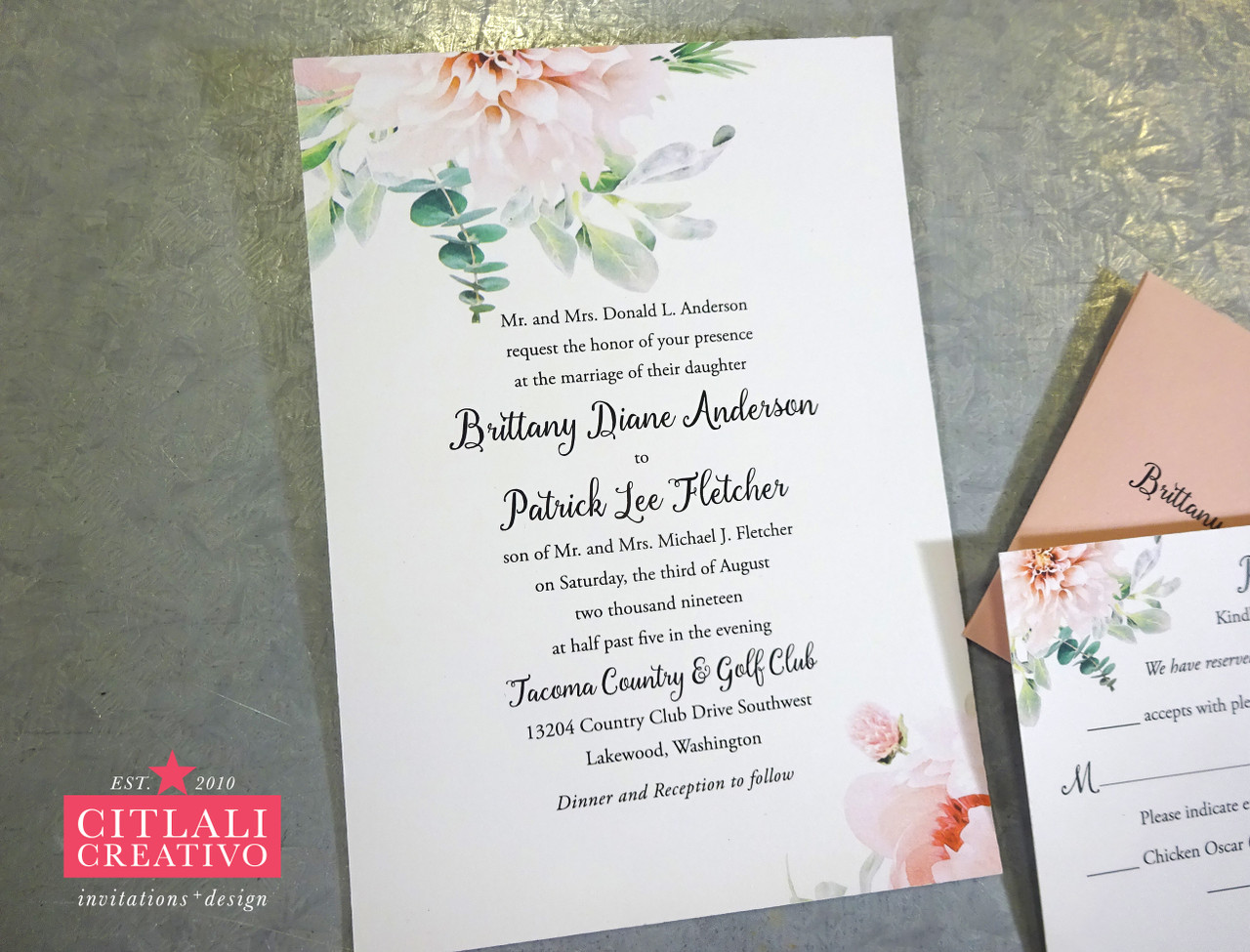 Dahlia Watercolor Floral Wedding Invitations Citlali Creativo Llc