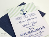Striped Anchor Wedding Save the date - Navy & Spearmint Striped Anchor Wedding Save the date - Navy & Spearmint