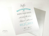 Palm Banner Wedding Save the date - Silver & Aqua Palm Banner Wedding Save the date - Silver & Aqua