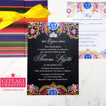 Mexican Embroidery Florals Serape Vellum Wrap Invitations
