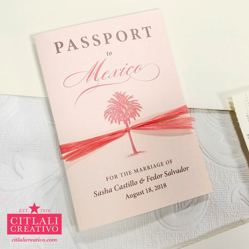 Coral Passport + Boarding Pass Ticket Wedding Invitations