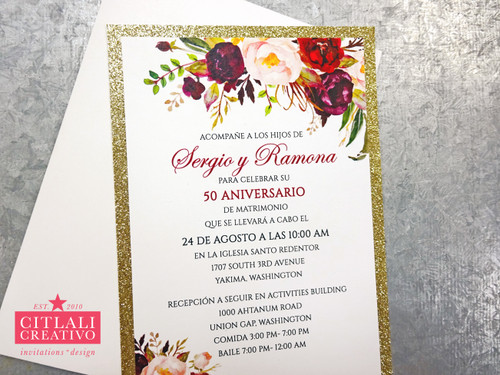 Glitter and Roses Wedding Anniversary Invitations