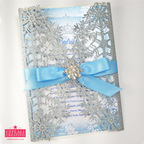 Silver Glitter Snowflake Winter Wonderland XV Invitations