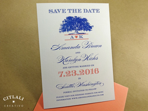 Spanish Moss Tree with heart monogram Save the Date card