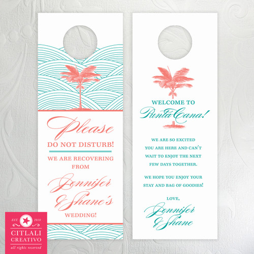 Palm Tree & Waves Destination Wedding Do Not Disturb Door Hangers for Guest Gift Bag Thank you's / Itinerary information