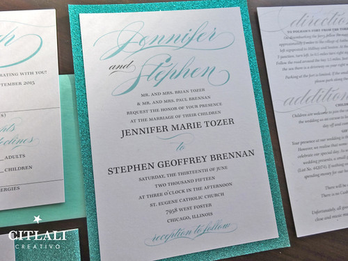 Elegant Script Glitter Wedding Invitations