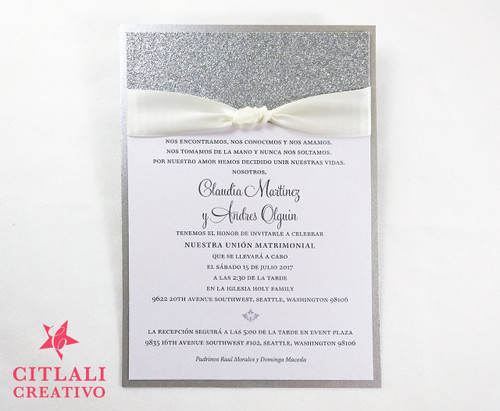 Tying the Knot Glitter Ribbon Wedding Invitations Tying the Knot Glitter Ribbon Wedding Invitations