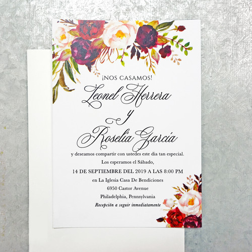 Watercolor Floral Roses Wedding Invitation - optional RSVP add-on