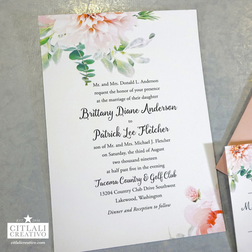 Dahlia Watercolor Floral Wedding Invitations
