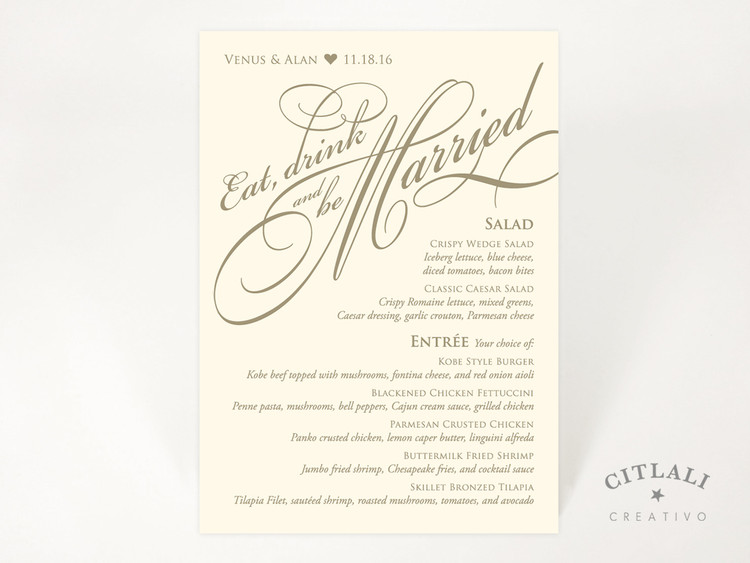 Eat Drink and be Married Menu Cards