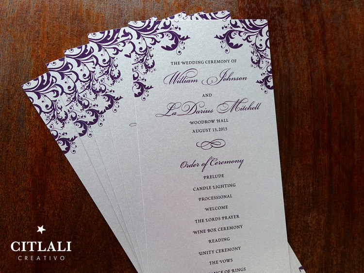 Elegant Corner Flourish Silver Wedding Ceremony Programs